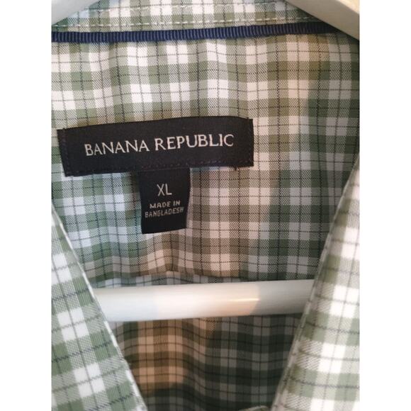 Banana Republic Shirt Mens XL Green Check Casual Office Career Preppy Button Up - Picture 3 of 8